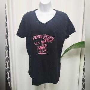 Gildan Black Tee with Pink Pony Club Graphic Design Size LARGE